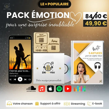 Pack Émotion - chanson personnalisée avec support bois gravé