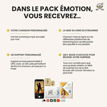Pack Émotion complet ZikForYou - chanson personnalisée avec objets souvenirs gravés