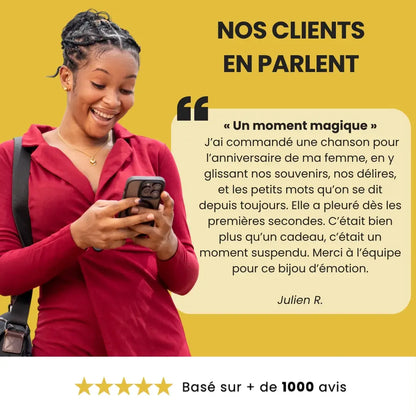 Témoignage client satisfait chanson personnalisée ZikForYou - avis 5 étoiles